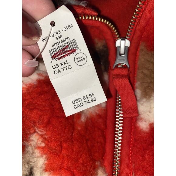 Aerie Hometown Holiday Quarter Zip Sweatshirt Red Sherpa Tribal XXL NWT - Picture 8 of 9